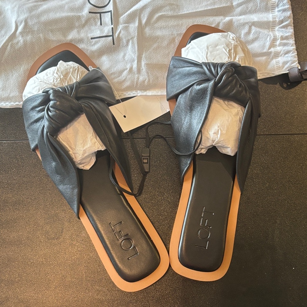 LOFT Black Bow Slide Sandals